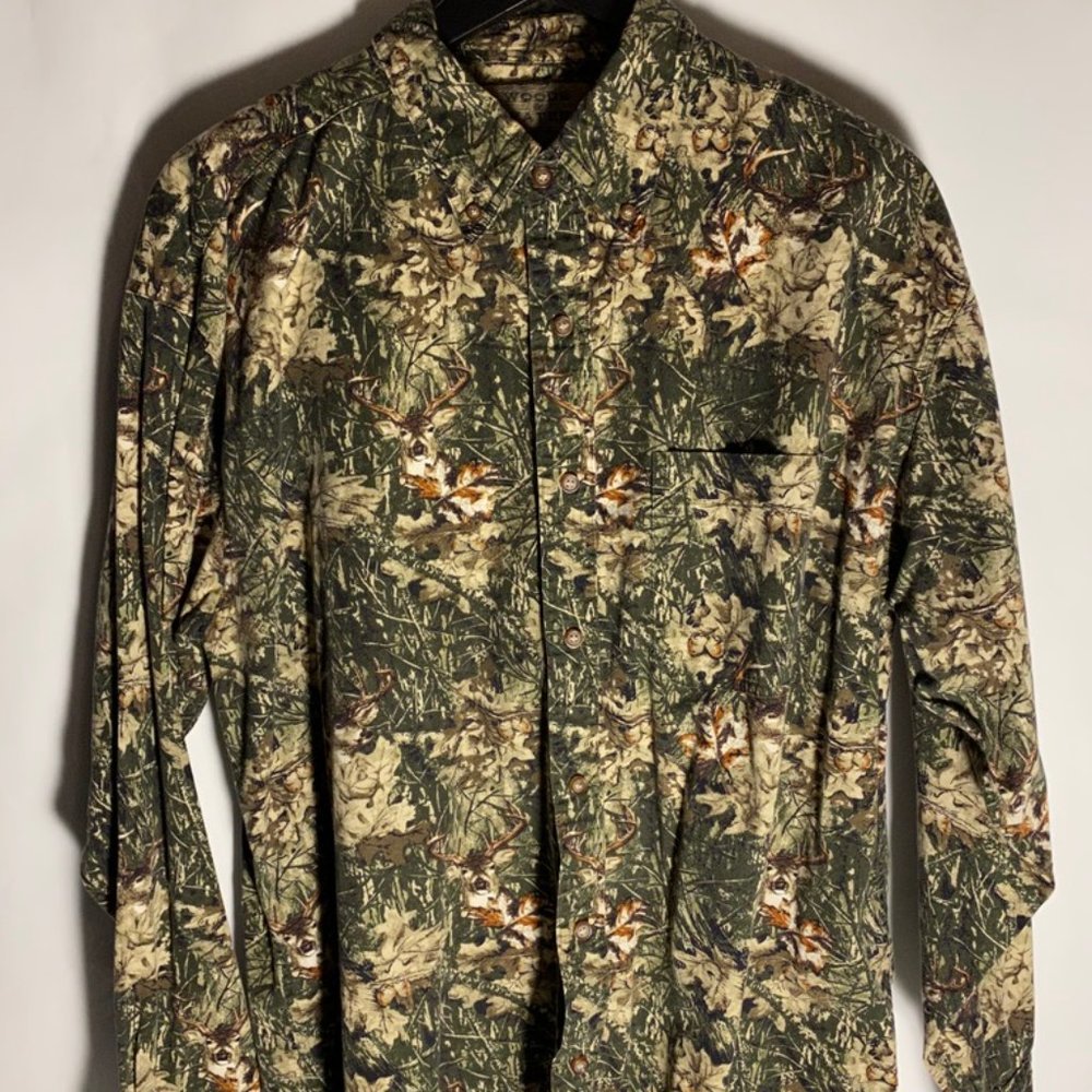 Deer and Forest Scene Camo Button Up